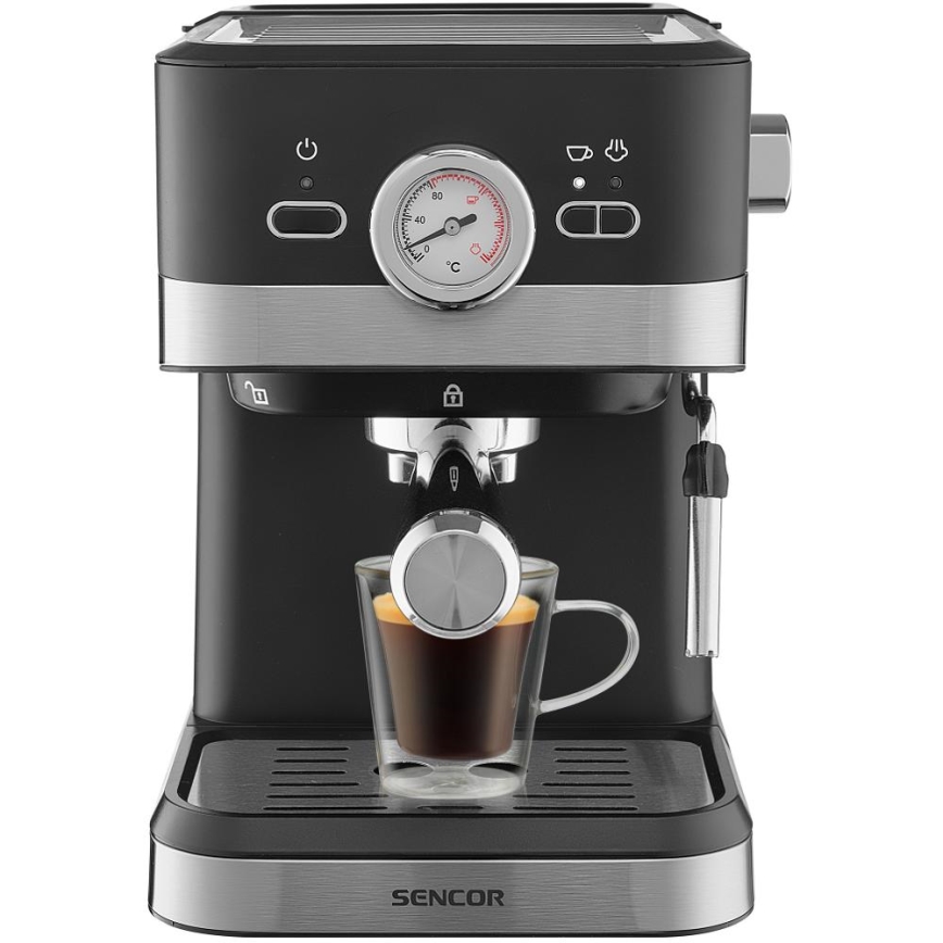 Sencor - Siebträgermaschine Espresso 1050W/230V Schwarz/Mattchrom