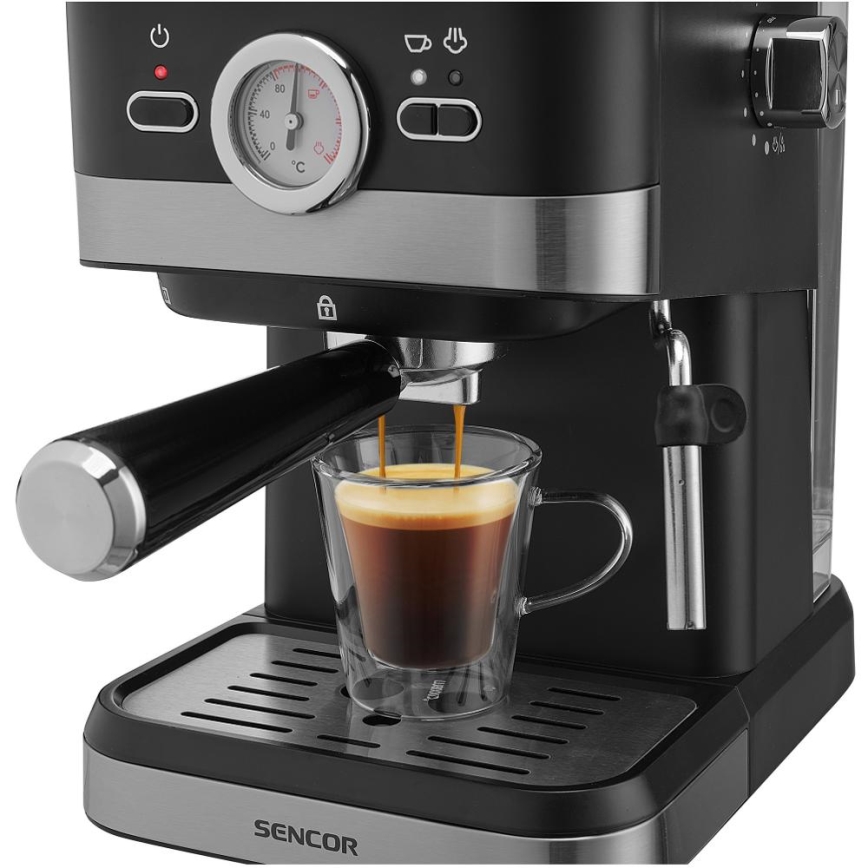 Sencor - Siebträgermaschine Espresso 1050W/230V Schwarz/Mattchrom