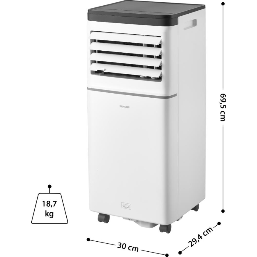 Sencor - Smarte mobile Klimaanlage 3-in-1 mit komplettem Zubehör 760 W/230 V 7000 BTU Wi‑Fi weiß + Fernbedienung