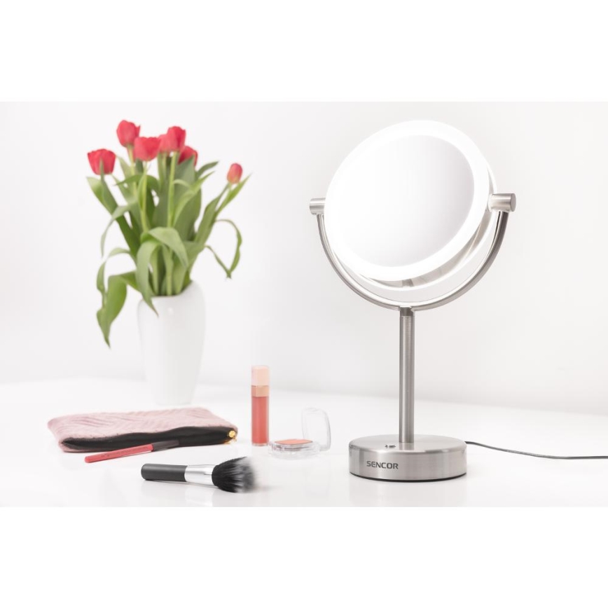 Sencor - Kosmetikspiegel mit LED-Hintergrundbeleuchtung LED/5W/230V Edelstahl