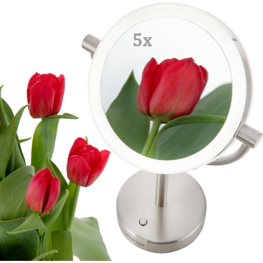 Sencor - Kosmetikspiegel mit LED-Hintergrundbeleuchtung LED/5W/230V Edelstahl