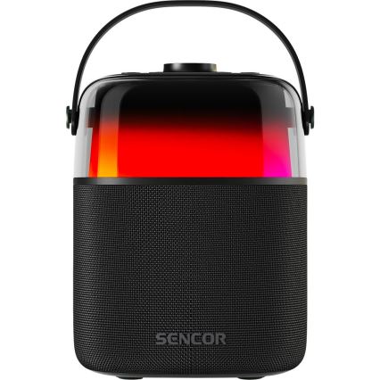 Sencor - LED RGB Lautsprecher mit kabellosen Mikrofonen 35W 8000 mAh + 2x 1800 mAh IPX5 schwarz