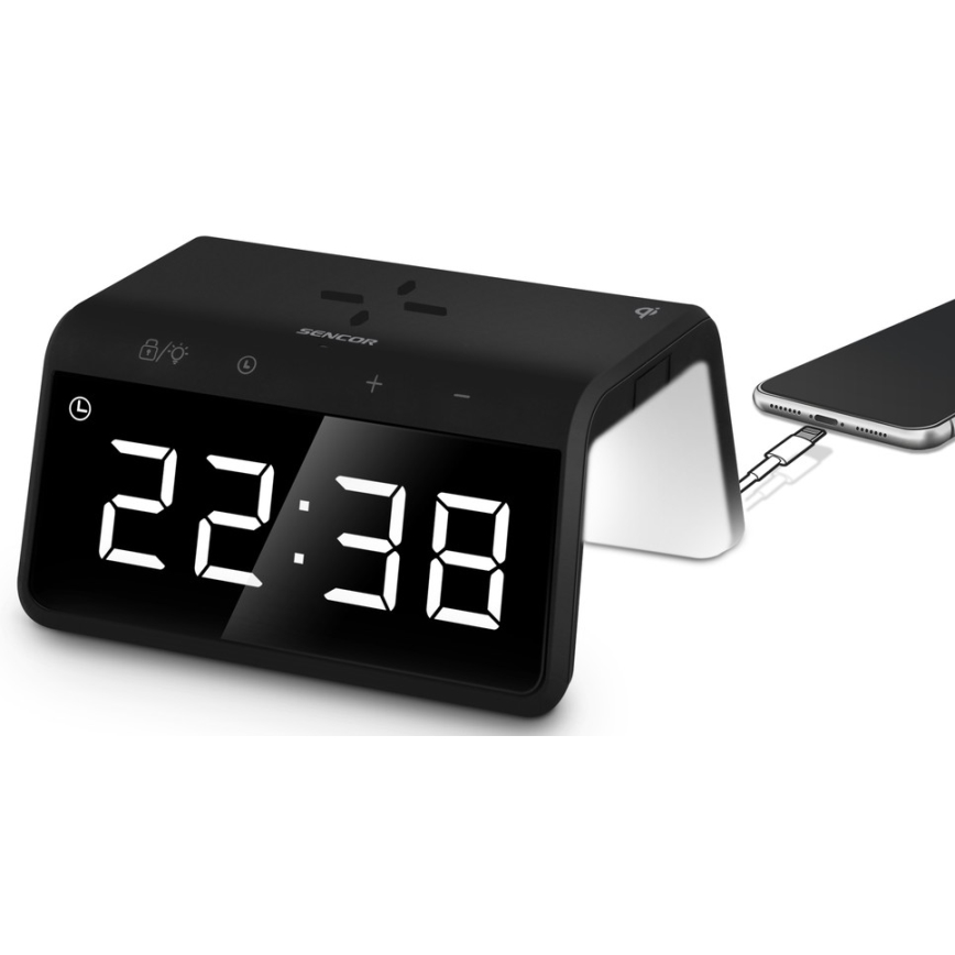 Sencor - LED RGB Wecker mit kabelloser Aufladung 10W/1xCR2032