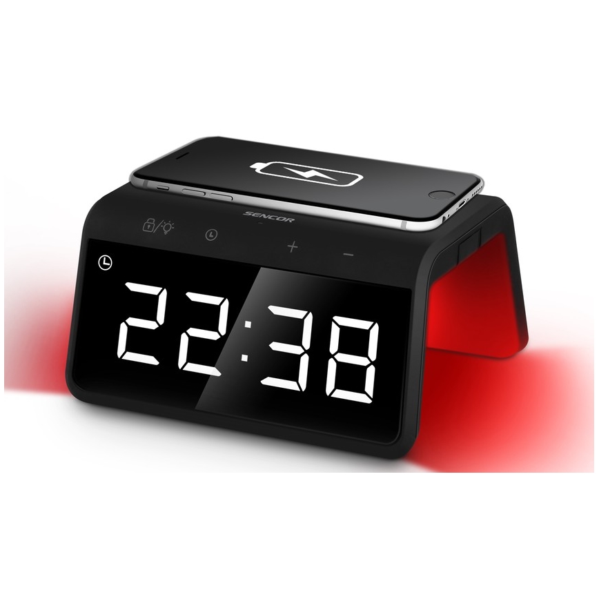 Sencor - LED RGB Wecker mit kabelloser Aufladung 10W/1xCR2032