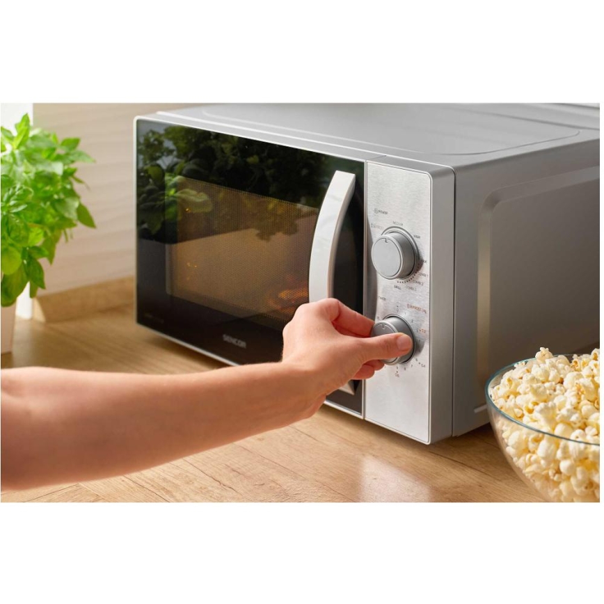 Sencor - Mikrowelle mit Grillfunktion 700W/1000W/230V 20 l mattes Chrom