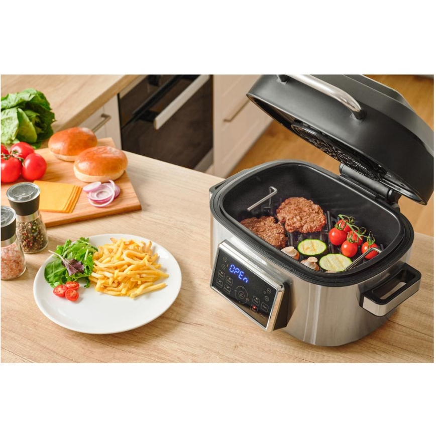 Sencor - Multifunktionale Heißluftfritteuse und Grill 1660W/230V 6 l mattchrom/schwarz