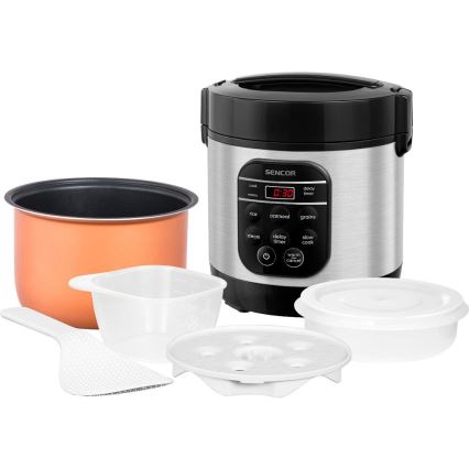 Sencor - Multifunktionaler Reiskocher 350W/230V 0,6 l Edelstahl/Schwarz