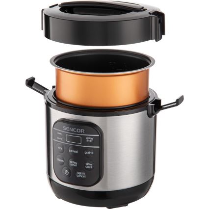 Sencor - Multifunktionaler Reiskocher 350W/230V 0,6 l Edelstahl/Schwarz