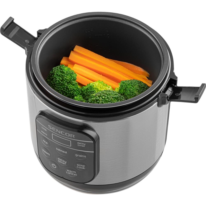 Sencor - Multifunktionaler Reiskocher 350W/230V 0,6 l Edelstahl/Schwarz