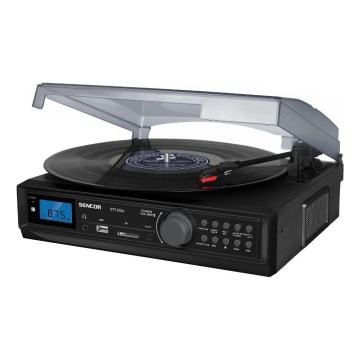 Sencor - Plattenspieler mit USB/SD/FM 8W/230V + Fernbedienung