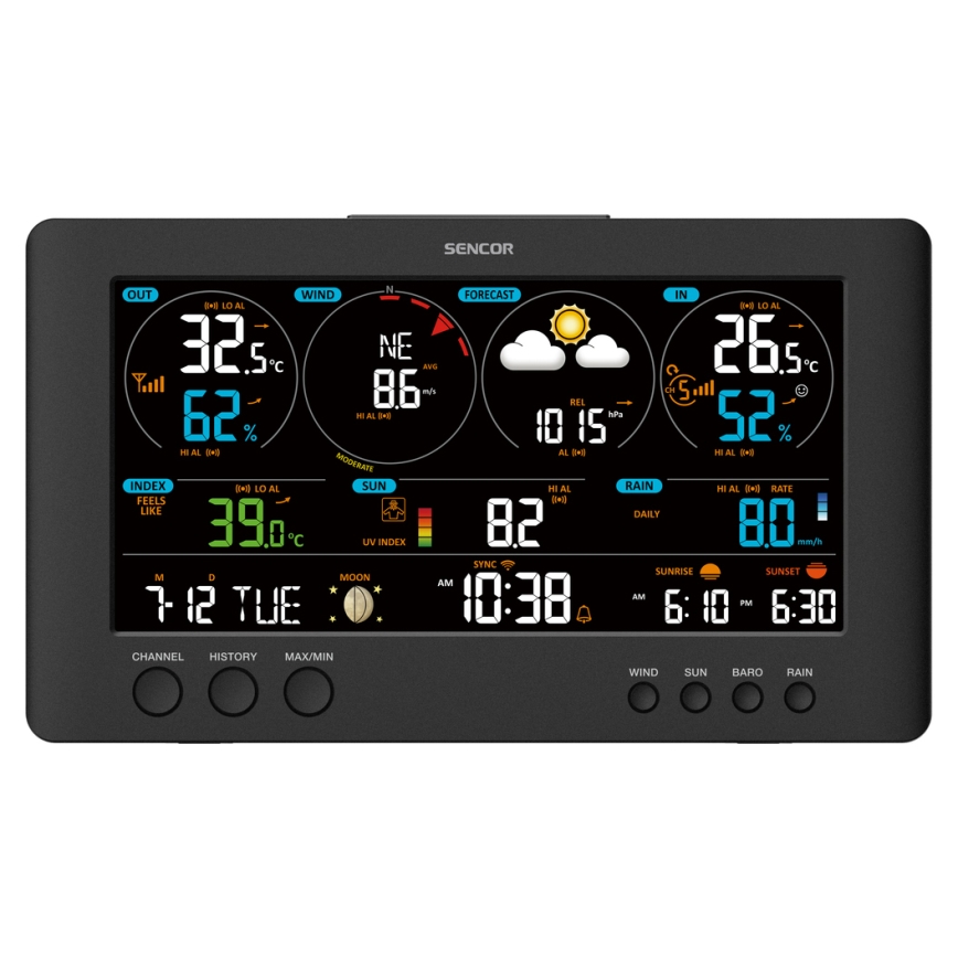 Sencor - Professionelle Wetterstation mit farbigem LCD-Display 5V/1xCR2032 + 3xAA Wi-Fi