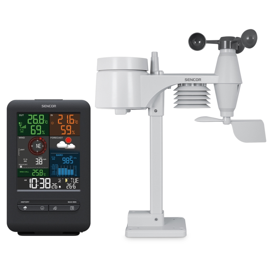 Sencor - Professionelle Wetterstation mit Farbdisplay und Alarmfunktion 1xCR2032