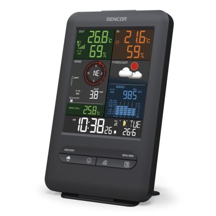 Sencor - Professionelle Wetterstation mit Farbdisplay und Alarmfunktion 1xCR2032