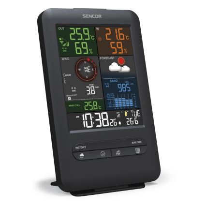 Sencor - Professionelle Wetterstation mit Farbdisplay und Alarmfunktion 1xCR2032