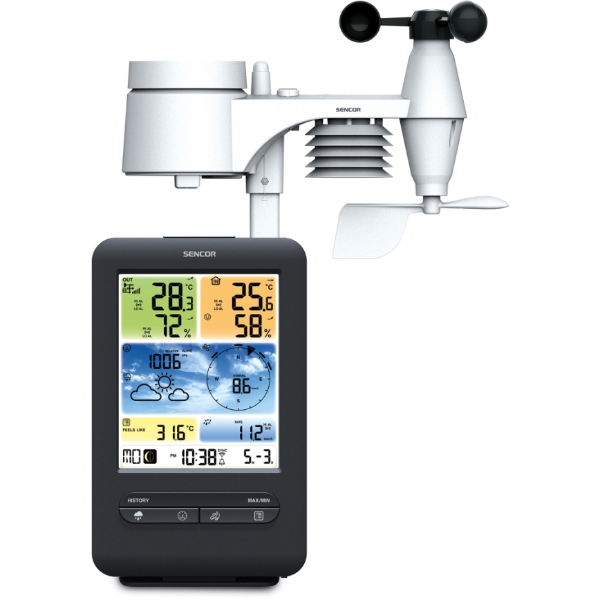 Sencor - Professionelle Wetterstation mit farbigem LCD-Display 1xCR2032 + 3xAA Wi-Fi