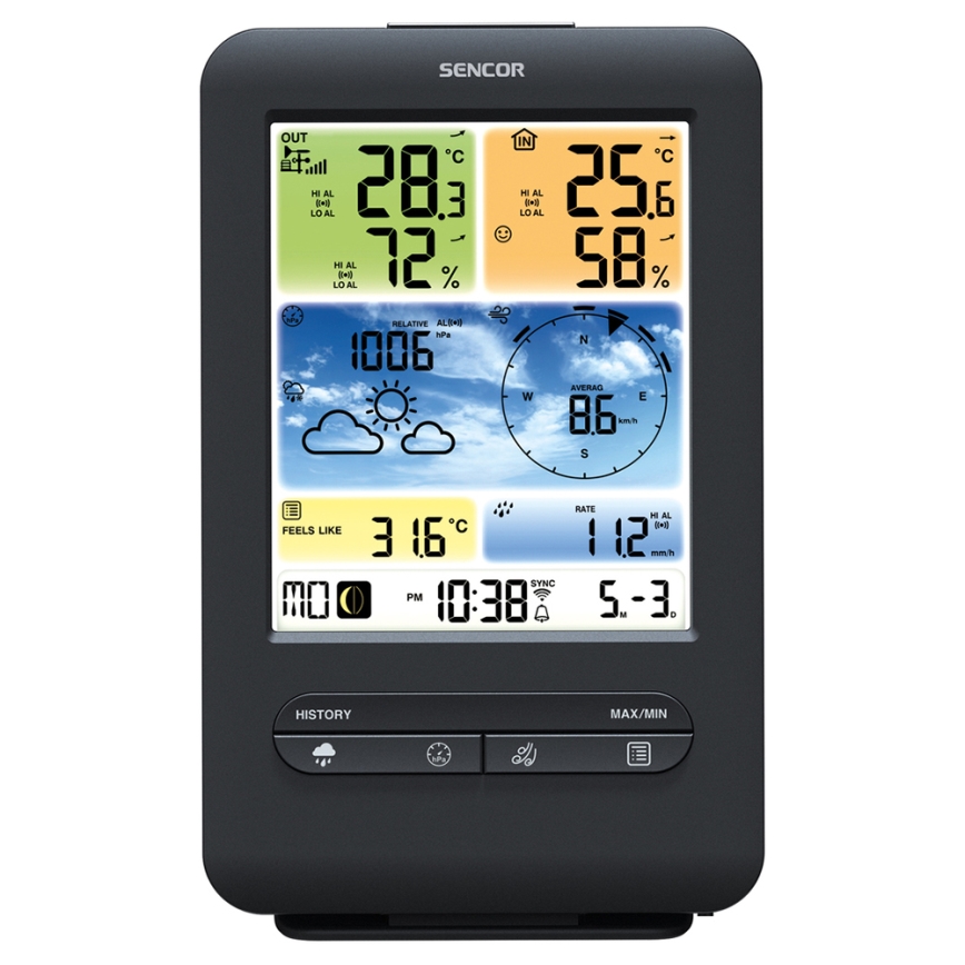 Sencor - Professionelle Wetterstation mit farbigem LCD-Display 1xCR2032 + 3xAA Wi-Fi