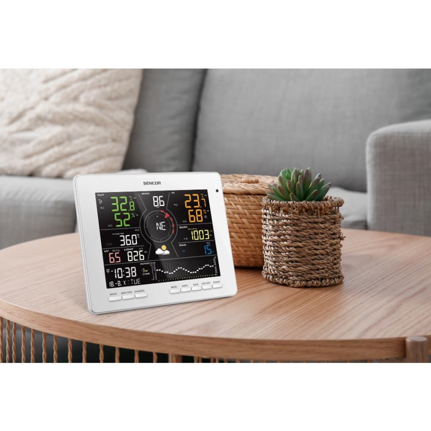 Sencor - Professionelle Wetterstation mit farbigem LCD-Display 5V 1xCR2032 + 3xAA + 2xAA Wi-Fi Tuya