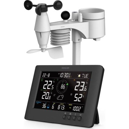 Sencor - Professionelle Wetterstation mit farbigem LCD-Display und Alarmfunktion 5V/1xCR2032 + 3xAA