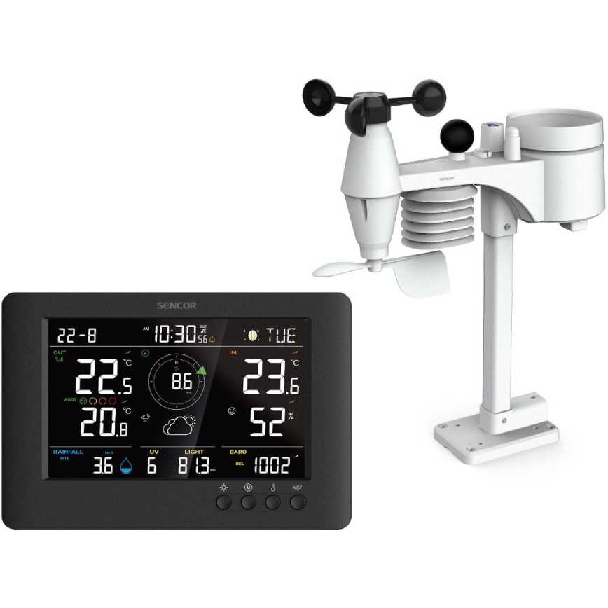 Sencor - Professionelle Wetterstation mit farbigem LCD-Display und Alarmfunktion 5V/1xCR2032 + 3xAA
