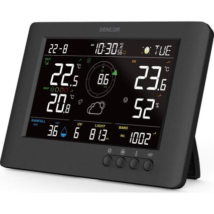 Sencor - Professionelle Wetterstation mit farbigem LCD-Display und Alarmfunktion 5V/1xCR2032 + 3xAA