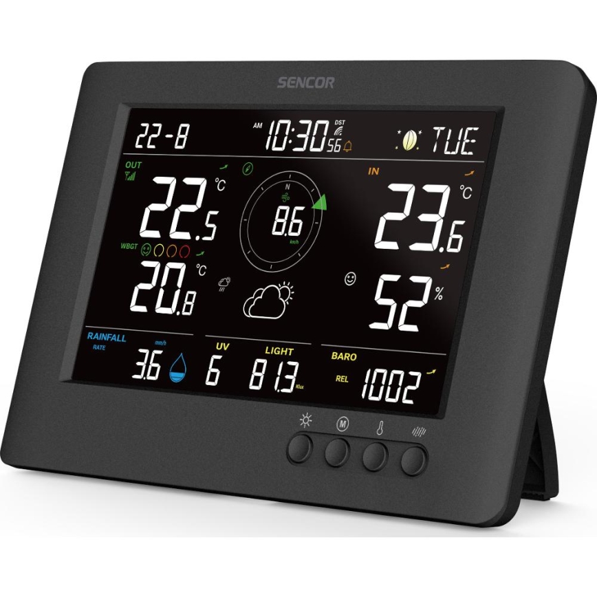 Sencor - Professionelle Wetterstation mit farbigem LCD-Display und Alarmfunktion 5V/1xCR2032 + 3xAA
