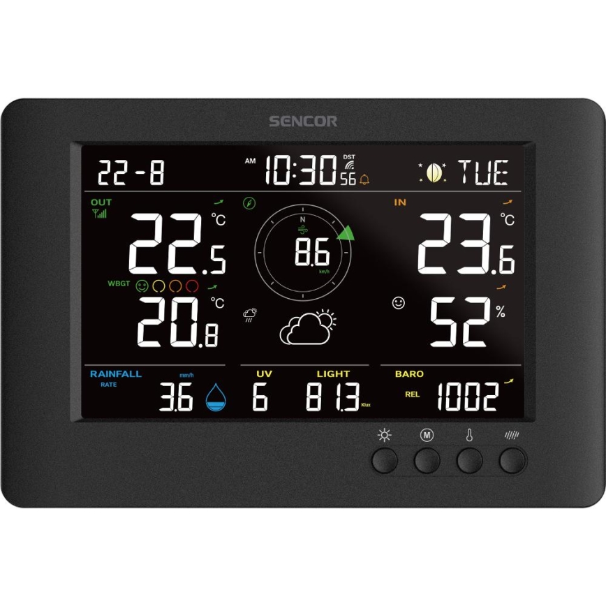 Sencor - Professionelle Wetterstation mit farbigem LCD-Display und Alarmfunktion 5V/1xCR2032 + 3xAA