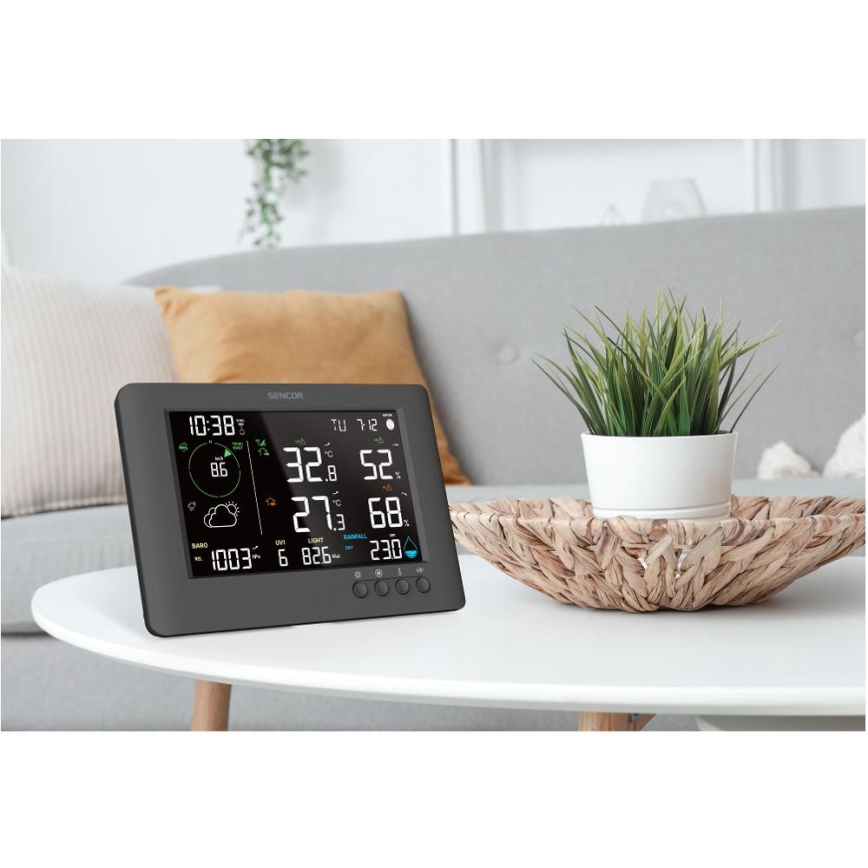 Sencor - Professionelle Wetterstation mit Farb-LCD-Display und Wecker 5V/1xCR2032 + 3xAA Wi-Fi