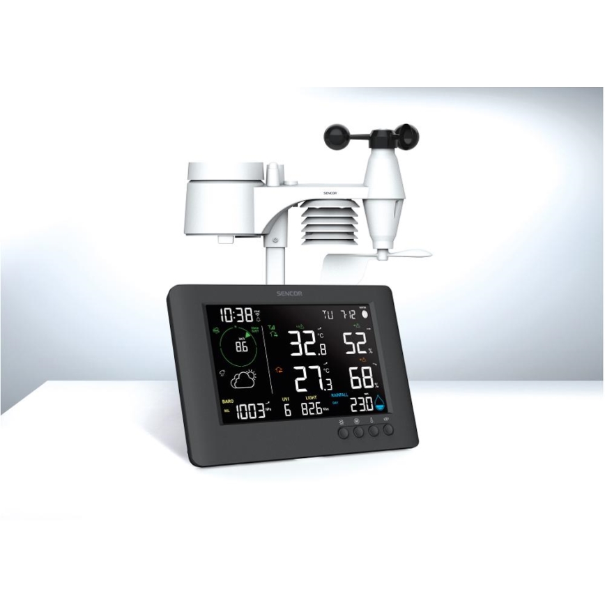 Sencor - Professionelle Wetterstation mit Farb-LCD-Display und Wecker 5V/1xCR2032 + 3xAA Wi-Fi