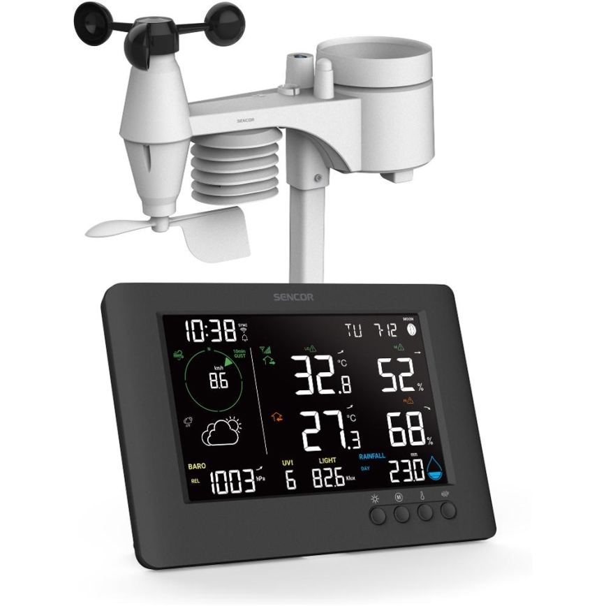 Sencor - Professionelle Wetterstation mit Farb-LCD-Display und Wecker 5V/1xCR2032 + 3xAA Wi-Fi