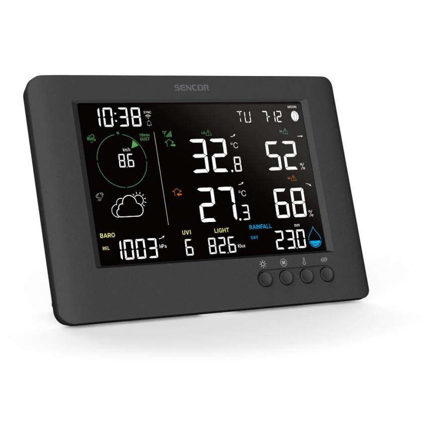 Sencor - Professionelle Wetterstation mit Farb-LCD-Display und Wecker 5V/1xCR2032 + 3xAA Wi-Fi