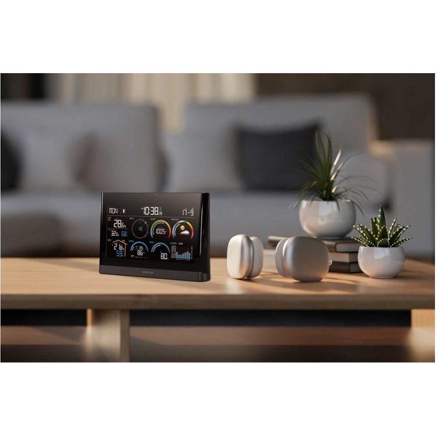 Sencor - Professionelle Wetterstation mit farbigem LCD-Display und Wecker 5V/3xAAA + 3xAA
