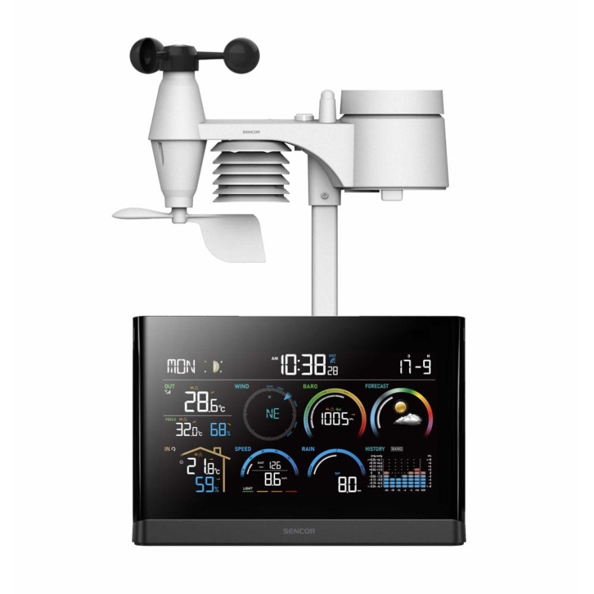 Sencor - Professionelle Wetterstation mit farbigem LCD-Display und Wecker 5V/3xAAA + 3xAA