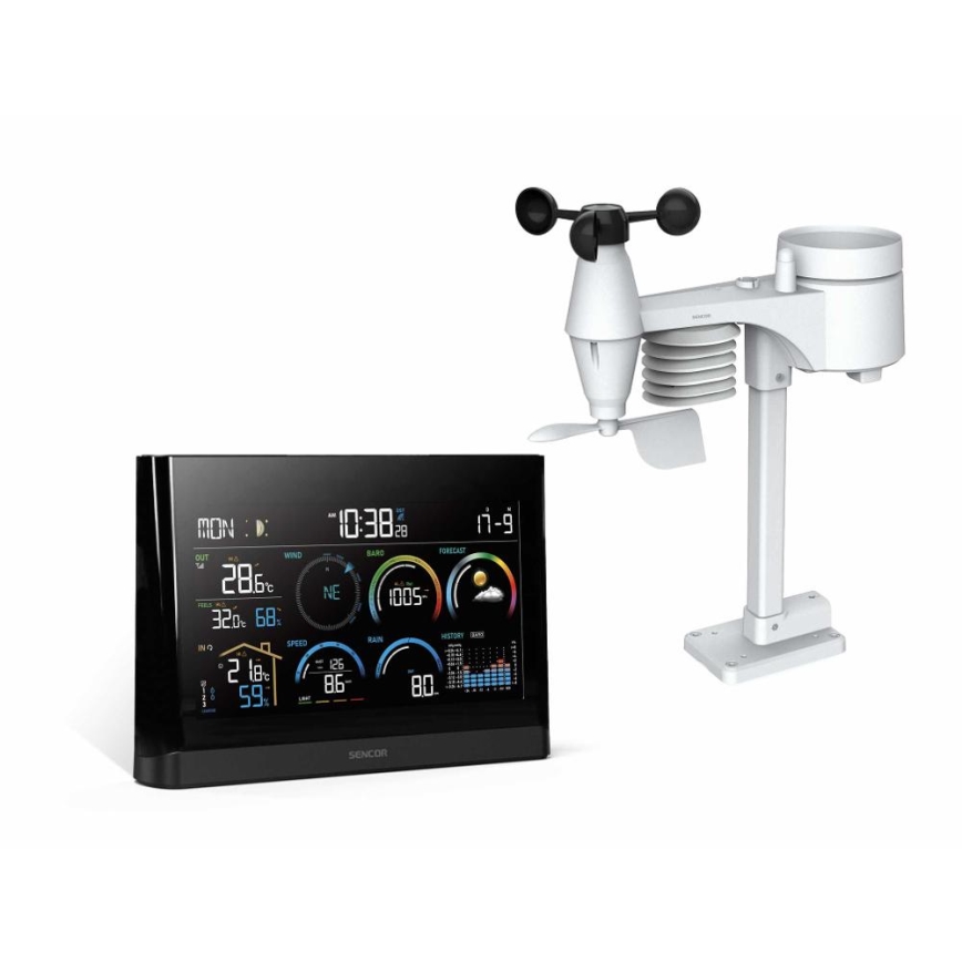 Sencor - Professionelle Wetterstation mit farbigem LCD-Display und Wecker 5V/3xAAA + 3xAA