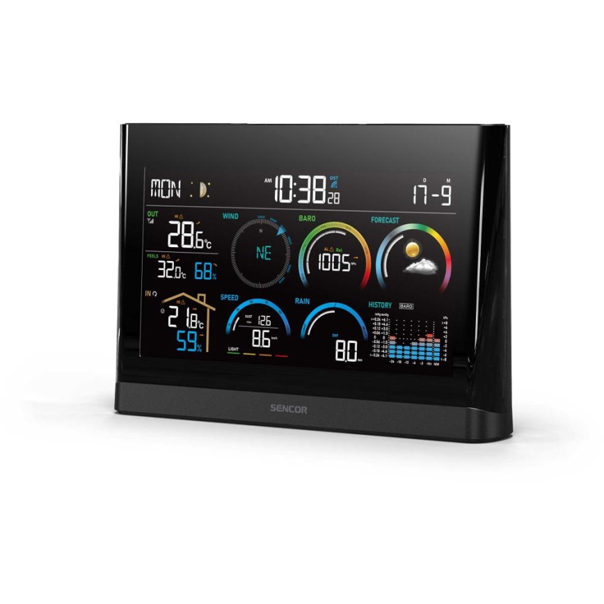 Sencor - Professionelle Wetterstation mit farbigem LCD-Display und Wecker 5V/3xAAA + 3xAA
