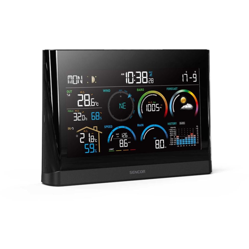 Sencor - Professionelle Wetterstation mit farbigem LCD-Display und Wecker 5V/3xAAA + 3xAA