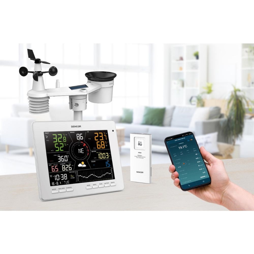 Sencor - Profi-Wetterstation mit Farb-LCD-Anzeige 1xCR2032 Wi-Fi Tuya