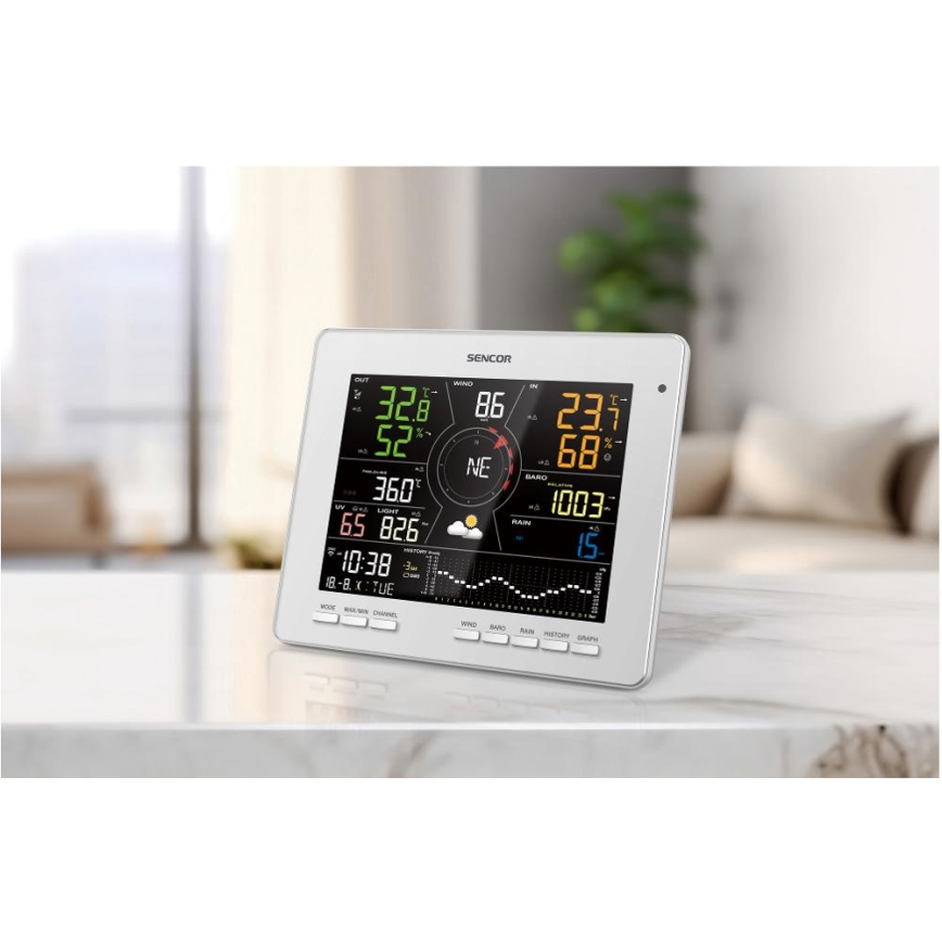 Sencor - Profi-Wetterstation mit Farb-LCD-Anzeige 1xCR2032 Wi-Fi Tuya