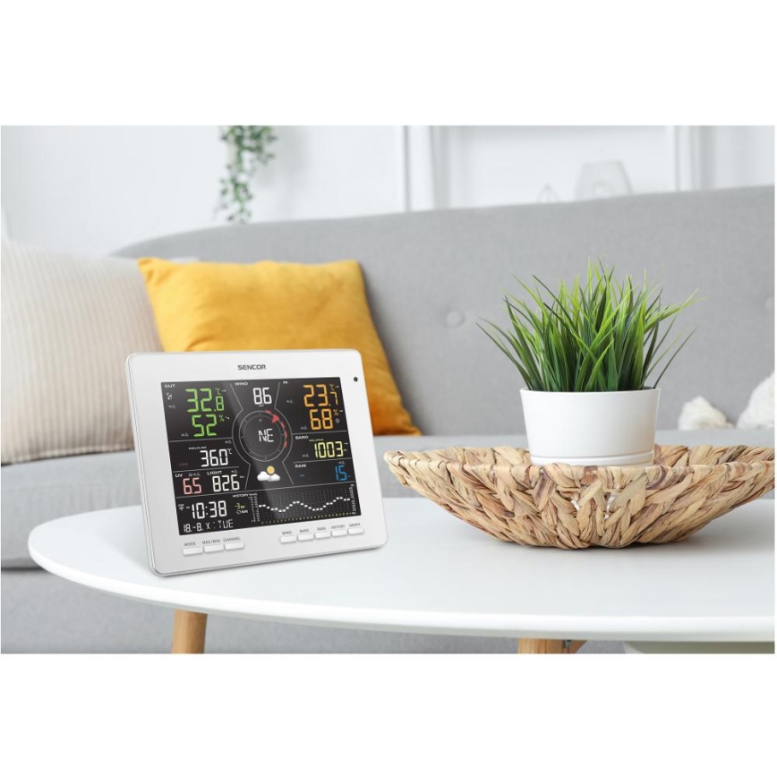 Sencor - Profi-Wetterstation mit Farb-LCD-Anzeige 1xCR2032 Wi-Fi Tuya