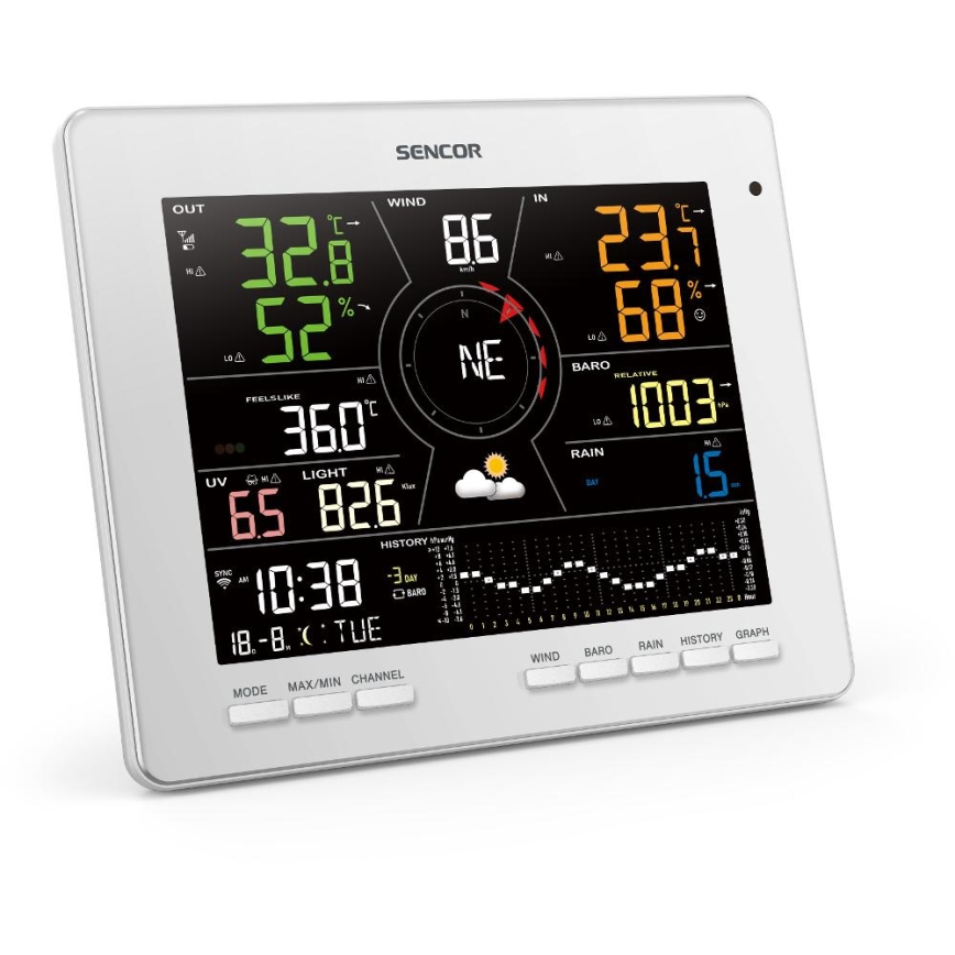 Sencor - Profi-Wetterstation mit Farb-LCD-Anzeige 1xCR2032 Wi-Fi Tuya