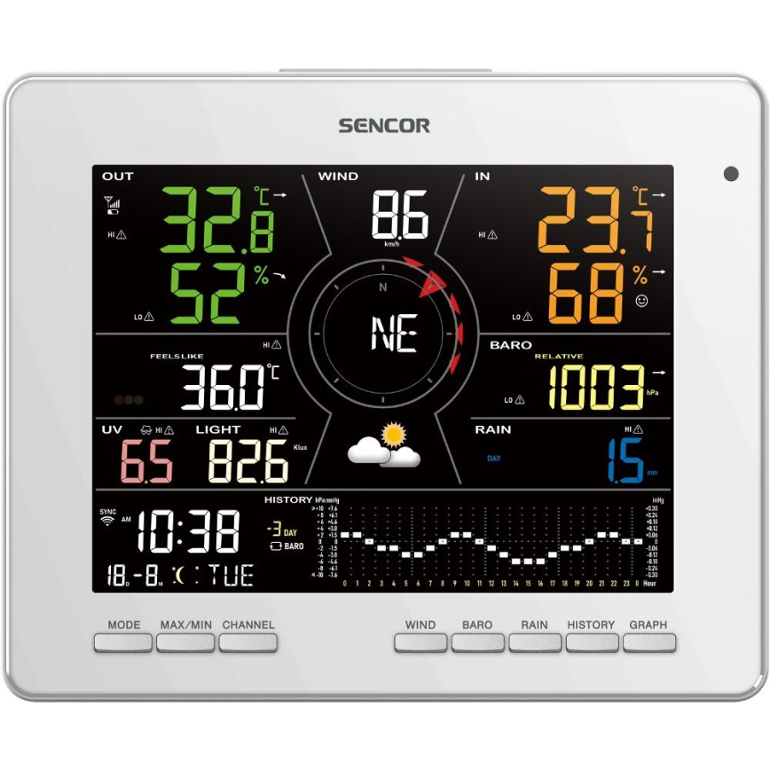 Sencor - Profi-Wetterstation mit Farb-LCD-Anzeige 1xCR2032 Wi-Fi Tuya