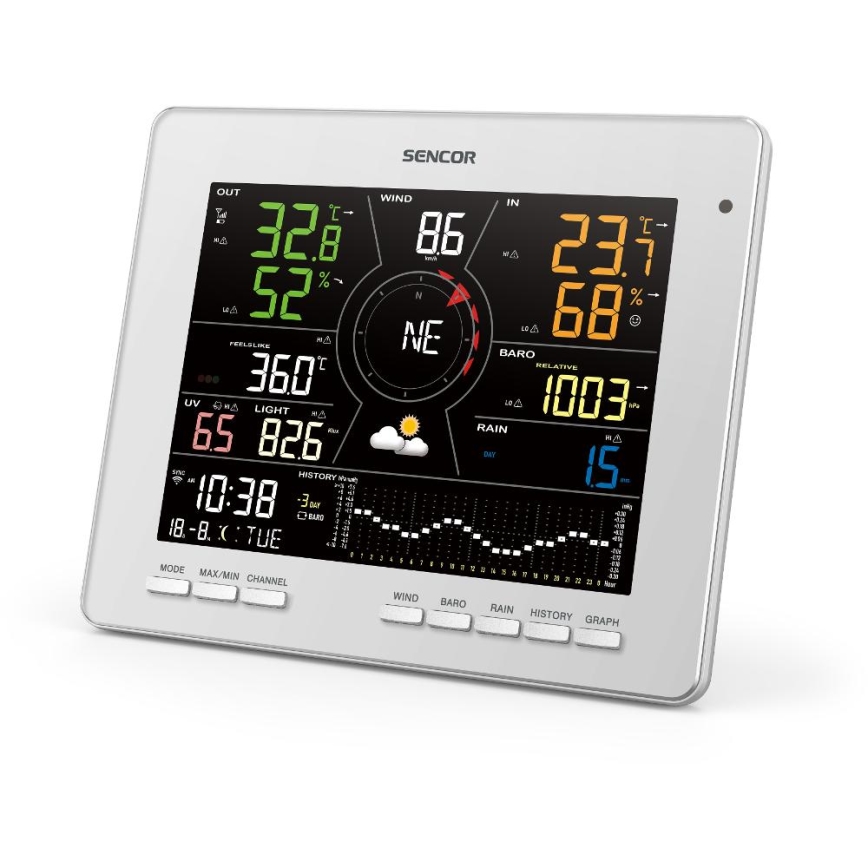 Sencor - Profi-Wetterstation mit Farb-LCD-Anzeige 1xCR2032 Wi-Fi Tuya