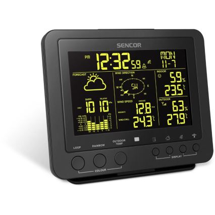 Sencor - Profi-Wetterstation mit Farb-LCD-Anzeige 5V/1xCR2032 + 3xAA
