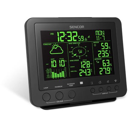Sencor - Profi-Wetterstation mit Farb-LCD-Anzeige 5V/1xCR2032 + 3xAA
