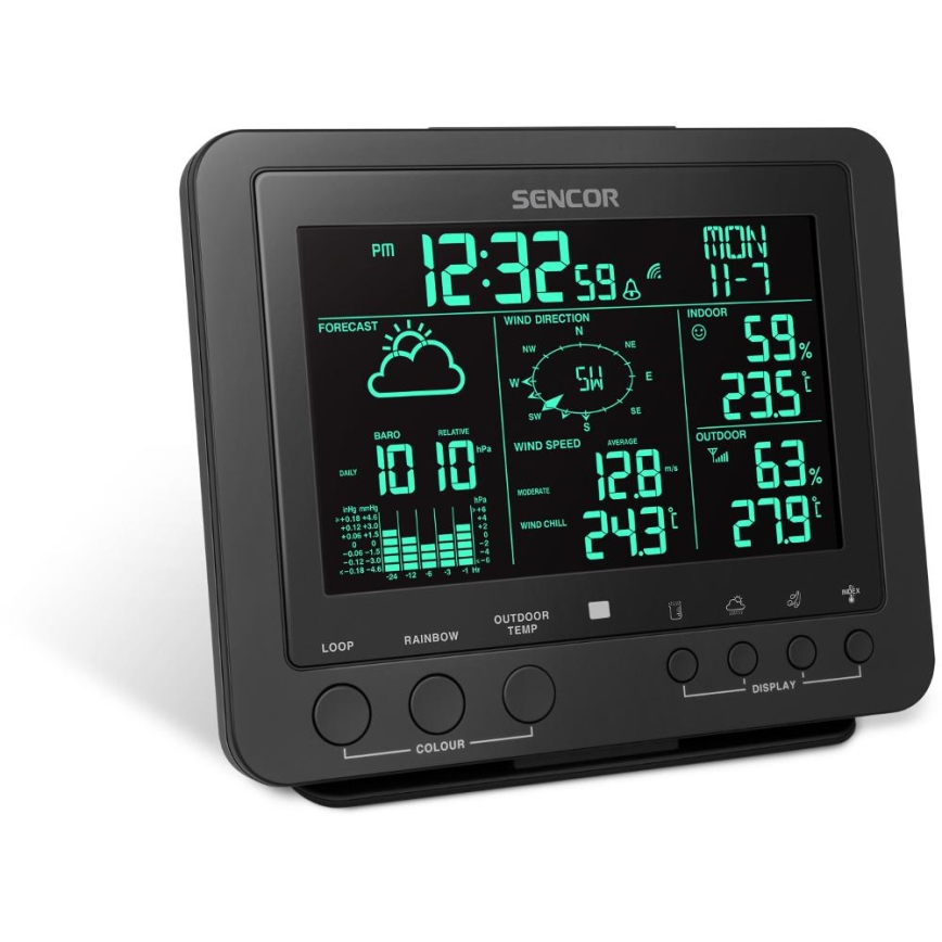 Sencor - Profi-Wetterstation mit Farb-LCD-Anzeige 5V/1xCR2032 + 3xAA