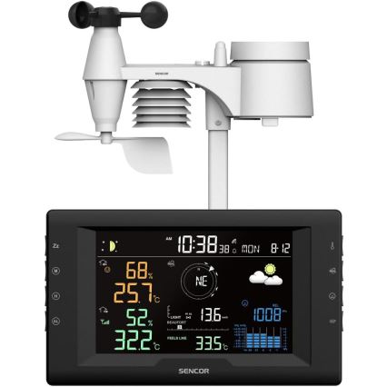 Sencor - Professionelle Wetterstation mit farbigem LCD-Display und Wecker 5V/1xCR2032 + 3xAA