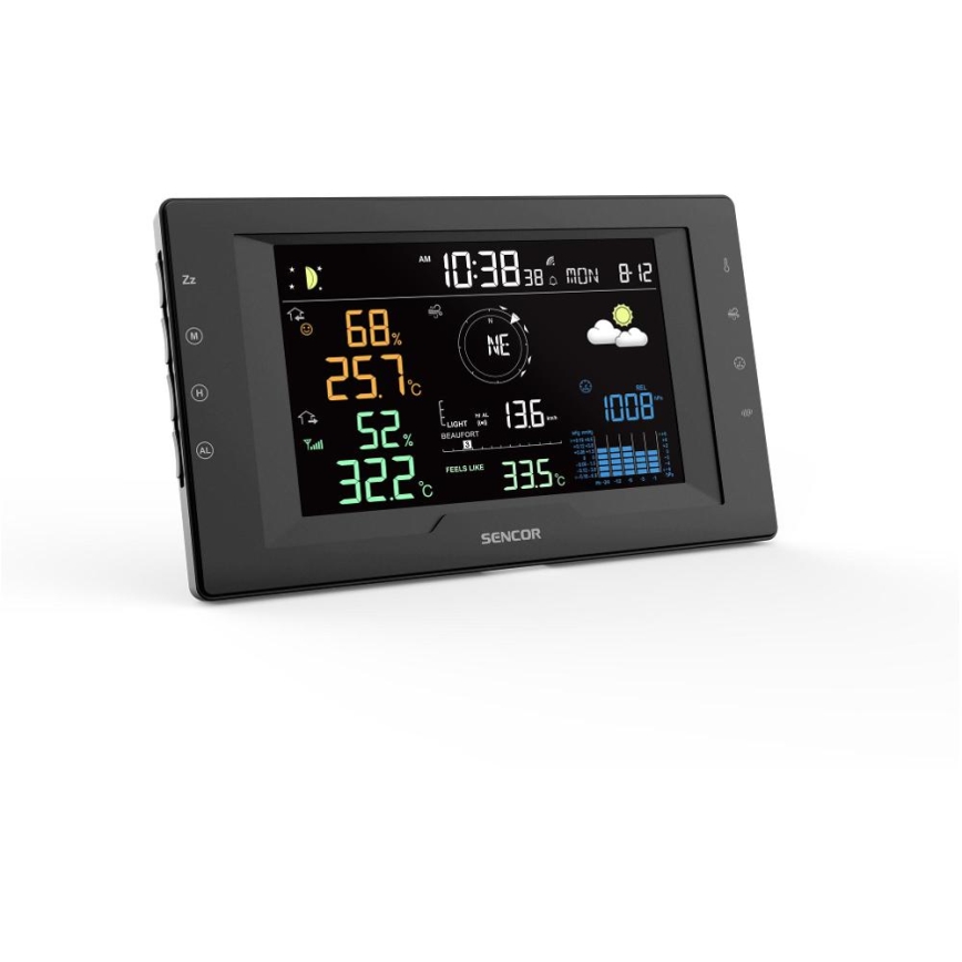 Sencor - Professionelle Wetterstation mit farbigem LCD-Display und Wecker 5V/1xCR2032 + 3xAA