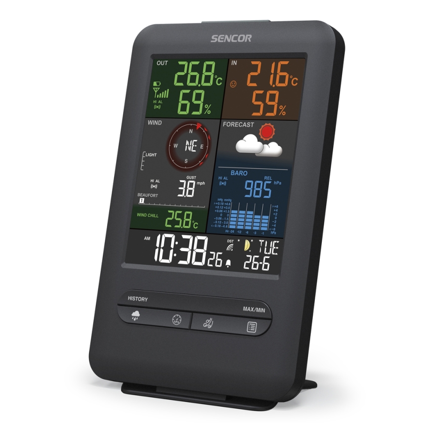 Sencor - Profi-Wetterstation mit LCD-Anzeige und Wecker 1xCR2032 + 3xAA