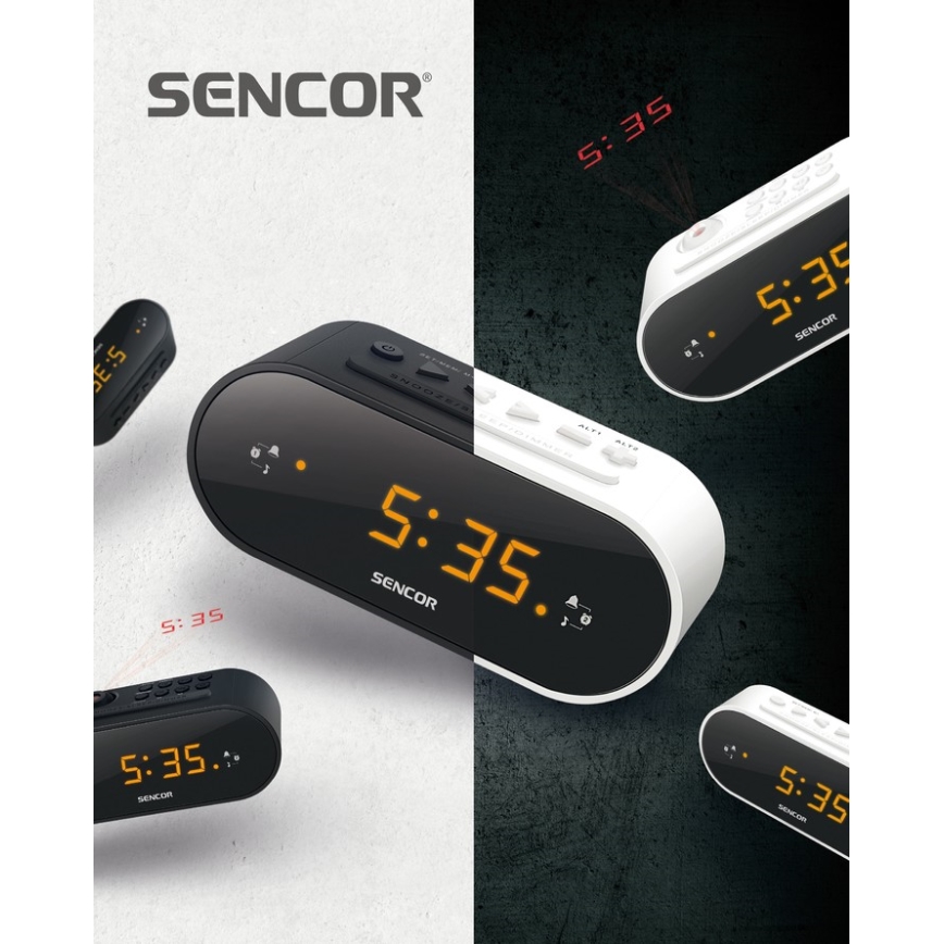 Sencor - Radiowecker mit LED-Anzeige und Projektor 5W/230V 1xCR2032 schwarz