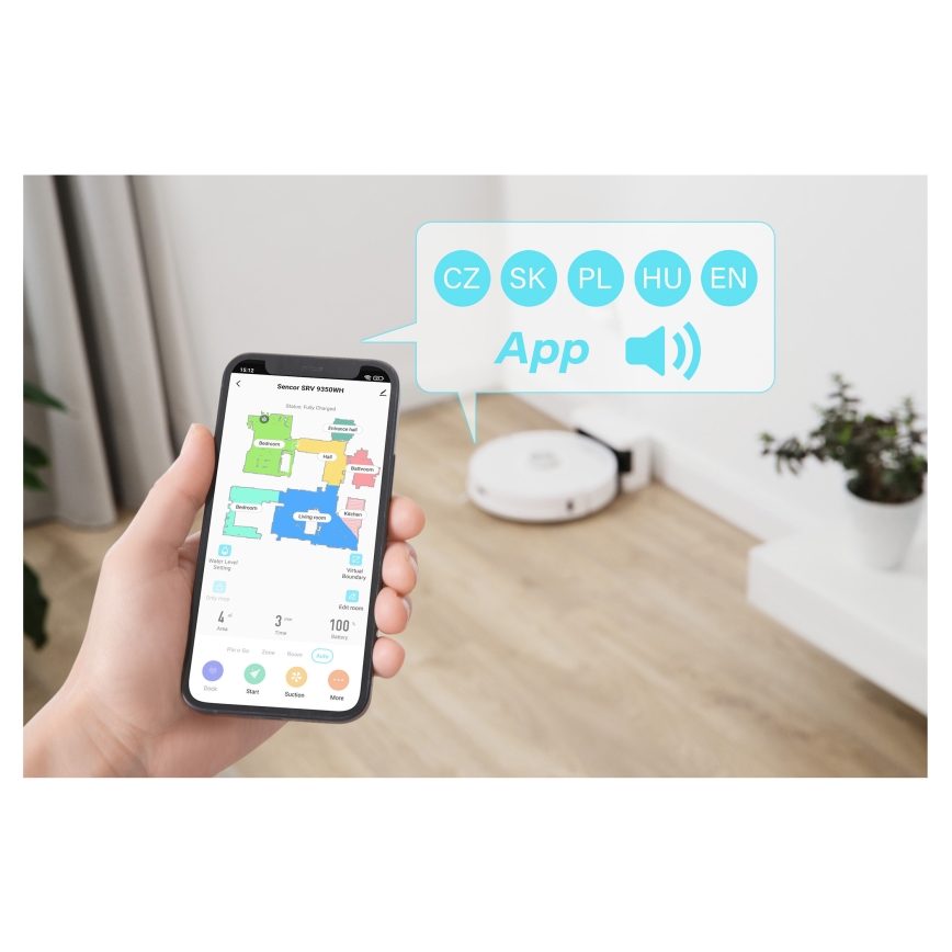 Sencor - Saugroboter 2-in-1 mit Wischfunktion, 50 W / 5000 mAh, Wi‑Fi, weiß, inkl. Fernbedienung