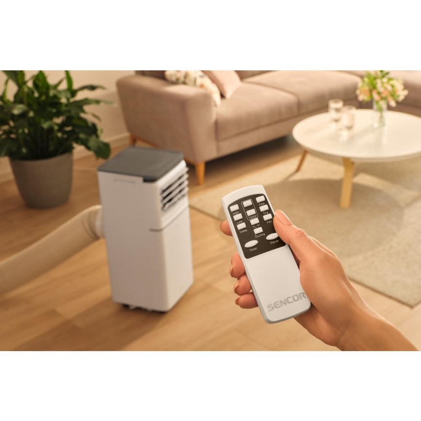 Sencor - Smart mobile Klimaanlage 3-in-1 inklusive vollständigem Zubehör 815 W/230 V 8000 BTU Wi-Fi weiß + Fernbedienung